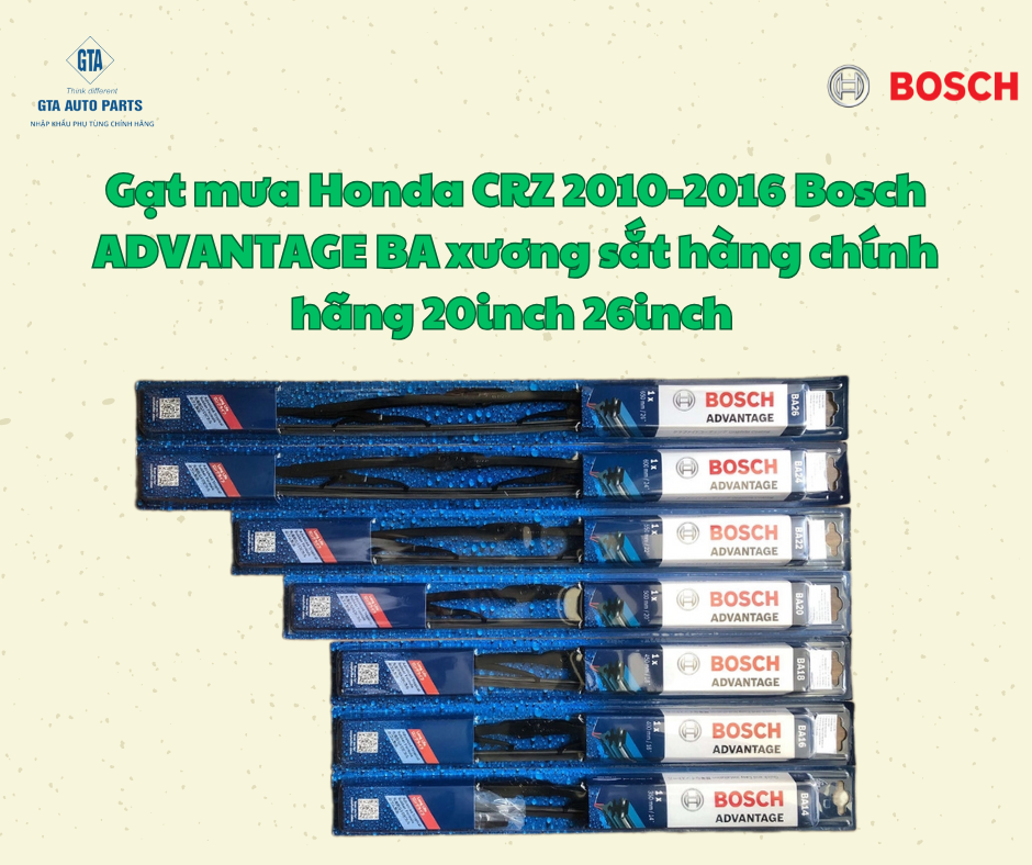 Gạt mưa Honda CRZ 2010-2016 Bosch ADVANTAGE BA xương sắt hàng chính hãng 20inch 26inch 
