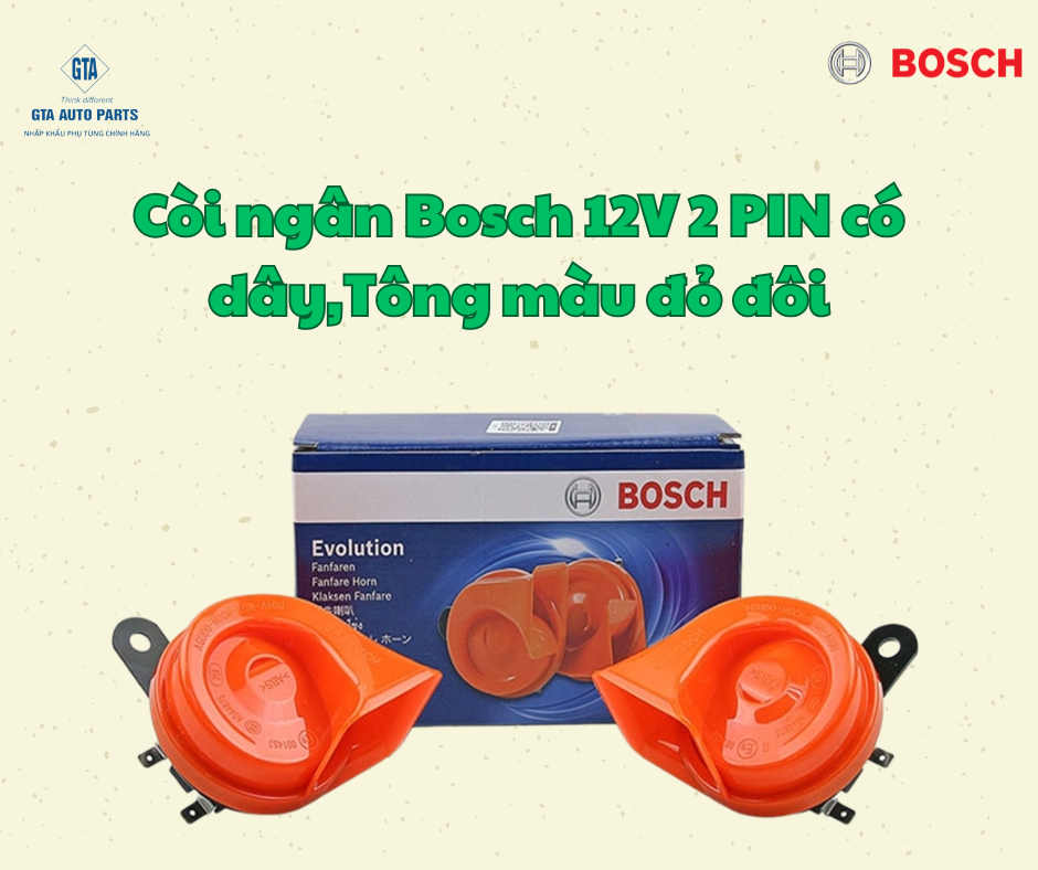 Còi ngân Bosch 12V 2 PIN có dây,Tông màu đỏ đôi